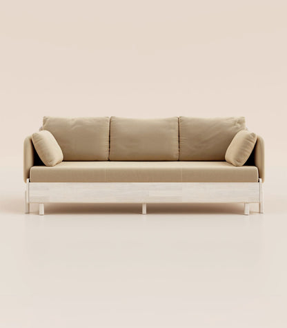 Canapé-lit Tissu Beige-Bois clair-Accoudoirs en tissu