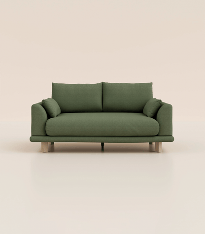 Canapé Vert Kaki-2 places-Pieds carrés - Bois clair