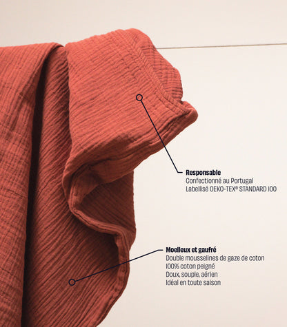 Drap housse en gaze de coton Drap housse en gaze de coton - Orange corail
