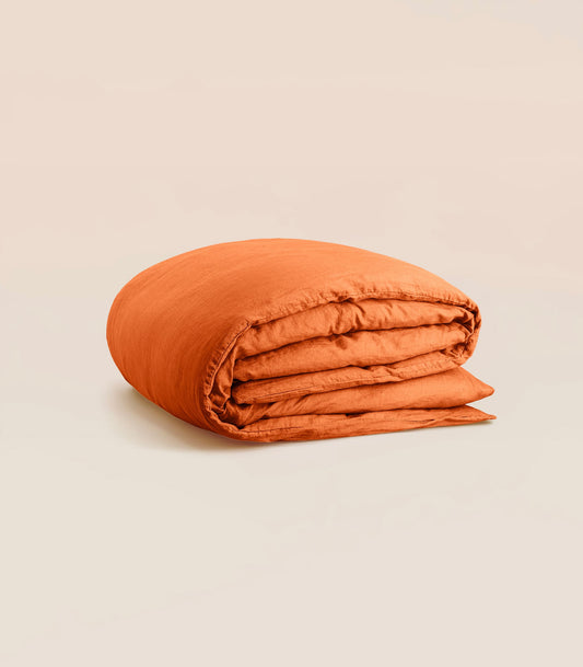 Housse de couette en lin lavé - Orange terracotta