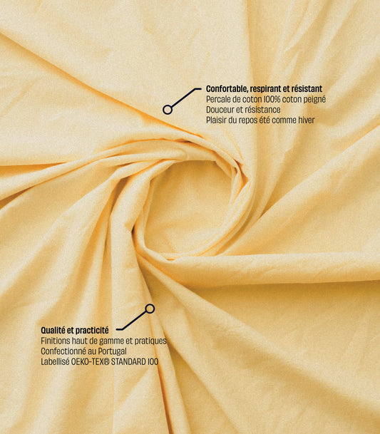 Drap housse en percale de coton - Jaune beurre