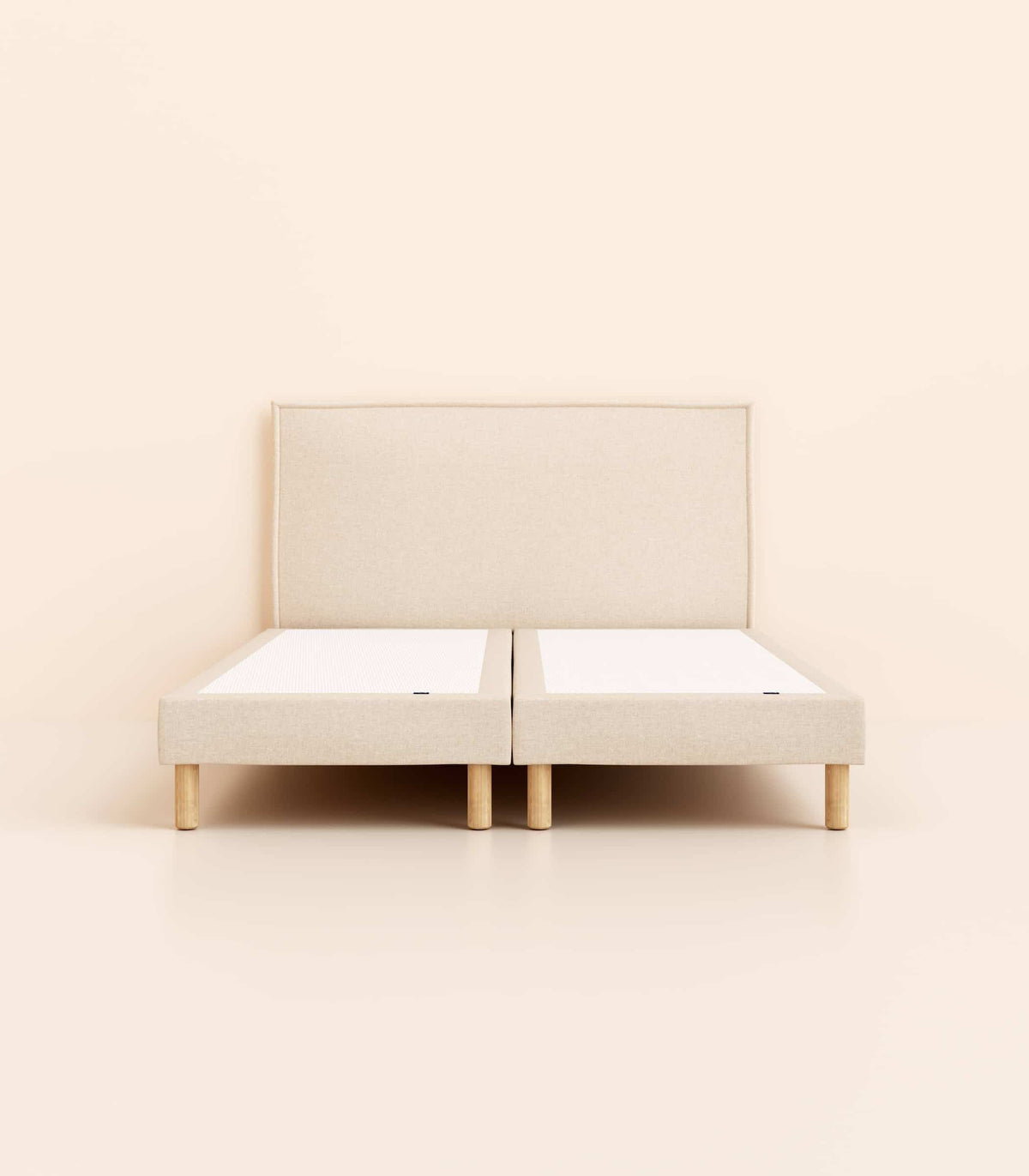 Lit tapissier Beige-Bibloc-Pieds Hêtre clair-Standard