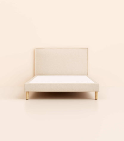 Lit tapissier Beige-Pieds Hêtre clair-Standard