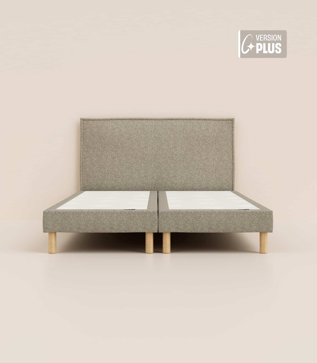Lit tapissier Gris-Bibloc-Pieds Hêtre clair-Plus