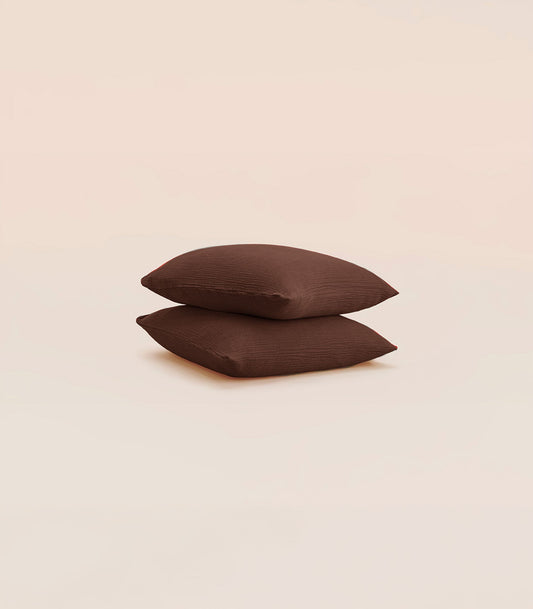 Taies d'oreiller en gaze de coton - Marron moka