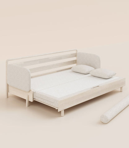Canapé-lit Tissu Crème-Bois clair-Accoudoirs en tissu