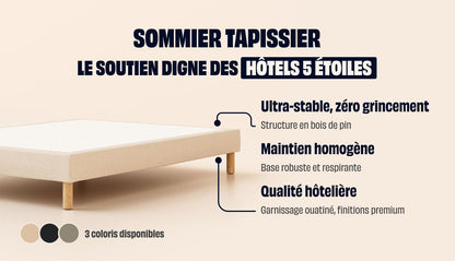 Pack Lit 4 étoiles Matelas Hybride Infinite® Air+-Infinite Air+-Sommier tapissier-Noir Anthracite-Pieds Hêtre clair-Standard